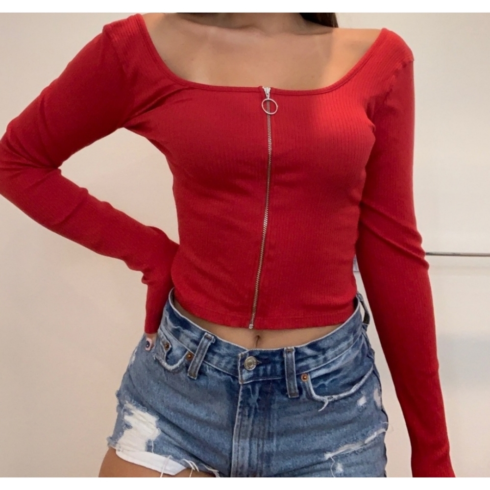 Hollister Red Longsleeve Top With Zipper